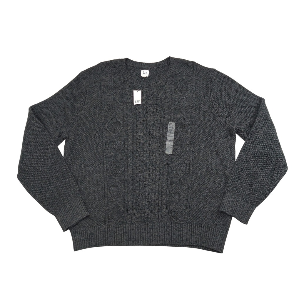 Gap Mens XL Cable Knit Crewneck Sweater Charcoal Grey Cotton 307029-02-1 NEW